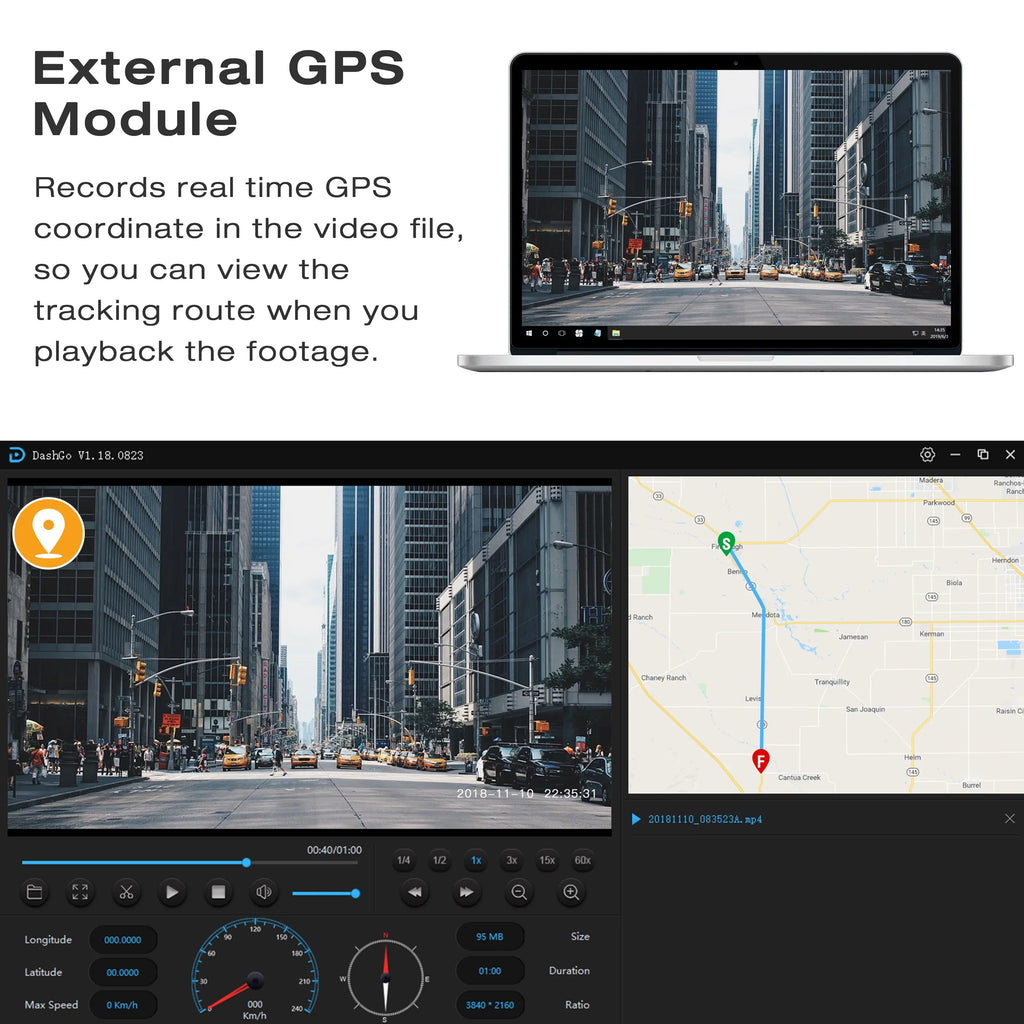 24H Dash and WDR Angle, Wide with Parking 170° Cars 1080 Loop Dash Front Campark Dual 1.5" Camera, for Camera Night Inside, Monitor Car Cam Vision, GPS Recording,