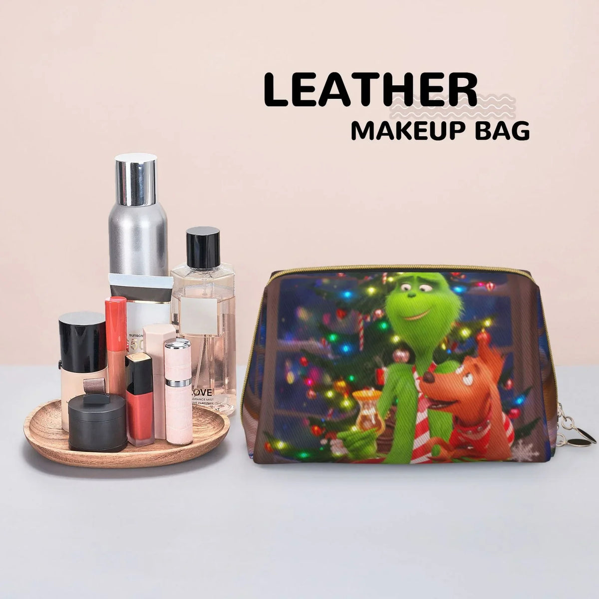 Storage Makeup Travel Purse Organizer Grinch Film Portable Bag Leather Bag Pouch Toiletry Gift Cosmetic