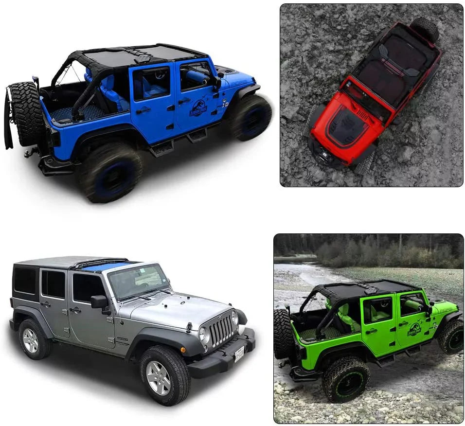 JKU Bag-10 Unlimited Years Mesh Shade Warranty Sunshade Shadeidea (2007-2018) Jeep Screen Sun Blocker & JK Front UV Top Rear-Gray Wrangler 4-Door with Cover Grab