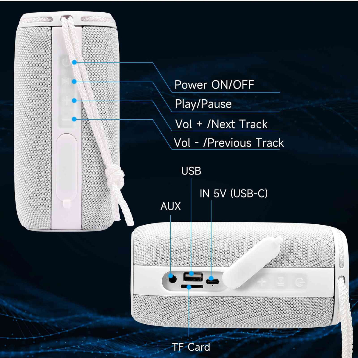 for X808 Bluetooth 360° White with IPX5 Bass, Wireless Speaker - Pairing, True Waterproof Punchy Speakers Max Surround HD BLU Speaker, Portable C5 Sound BT5.3, UrbanX