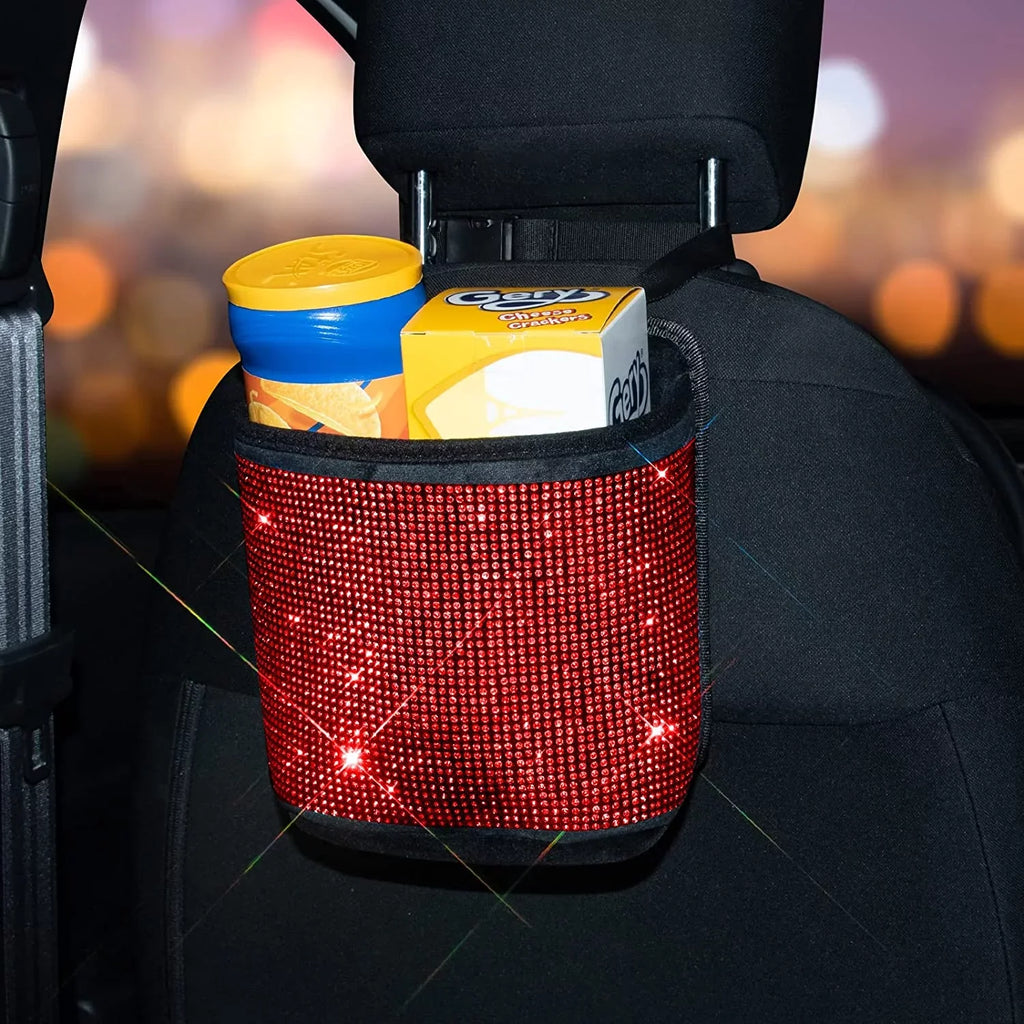 Plush,Red Car StorageTrash Storage Between Net Seat Handbag Bling Pocket Holder - Car Backseat Seat,Back Organizer,Car Bag,3-Pack Auto Can,Rhinestones Seat Accessories eing