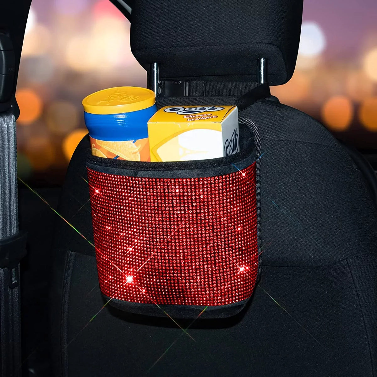 Plush,Red Car StorageTrash Storage Between Net Seat Handbag Bling Pocket Holder - Car Backseat Seat,Back Organizer,Car Bag,3-Pack Auto Can,Rhinestones Seat Accessories eing