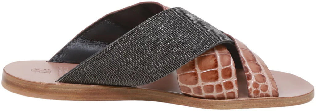 M Metallic Sliders 7 Brunello - Cucinelli Lizard-Effect / Sandal Women's Leather Snake Black