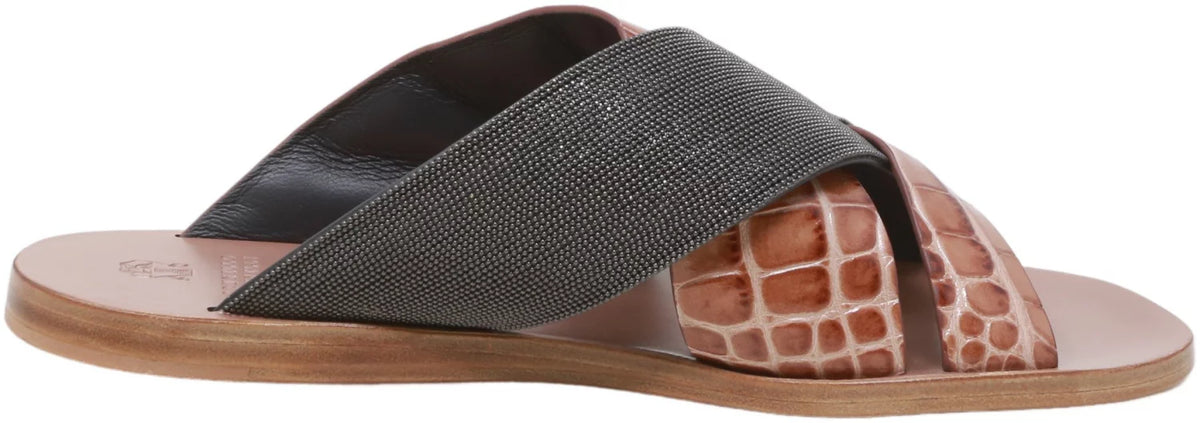 M Metallic Sliders 7 Brunello - Cucinelli Lizard-Effect / Sandal Women's Leather Snake Black
