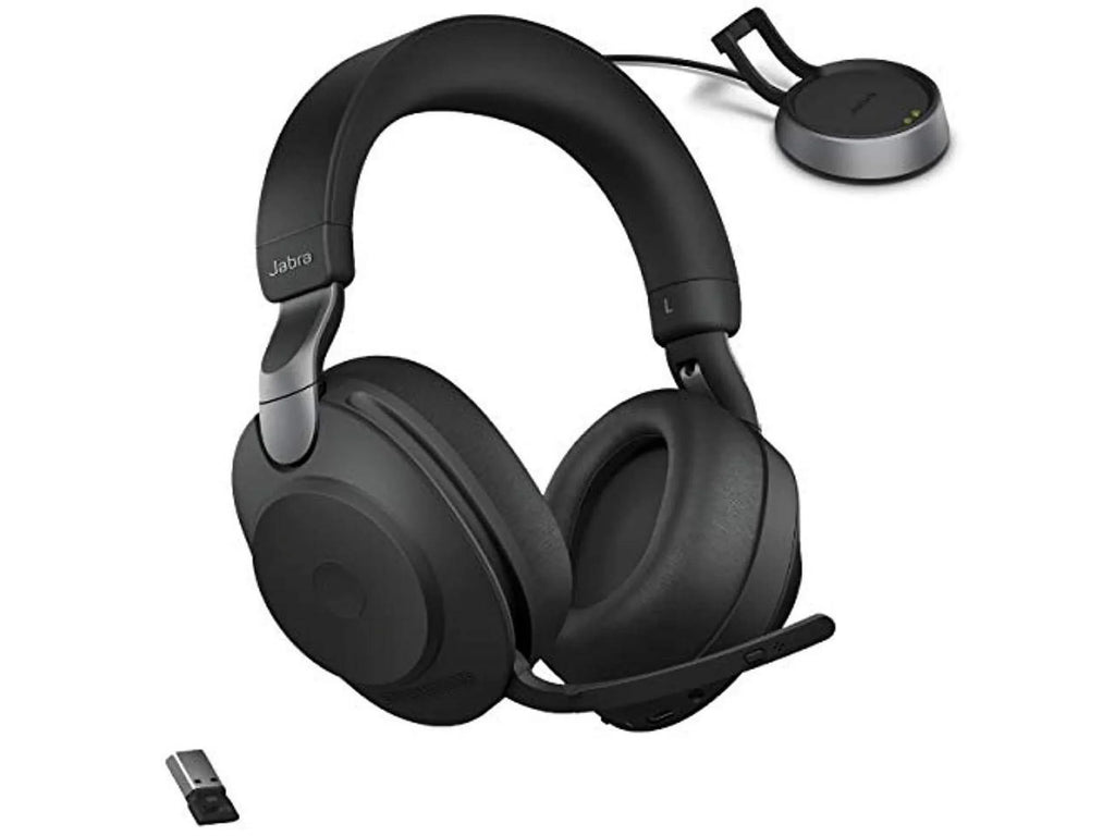 Black - Link380a, Stereo, Battery 37 Cancelling of Hours Headphones Jabra Evolve2 Noise Headset Life, Calls 85 Wireless UC for Music, Wireless Advanced Bluetooth and Headphones with