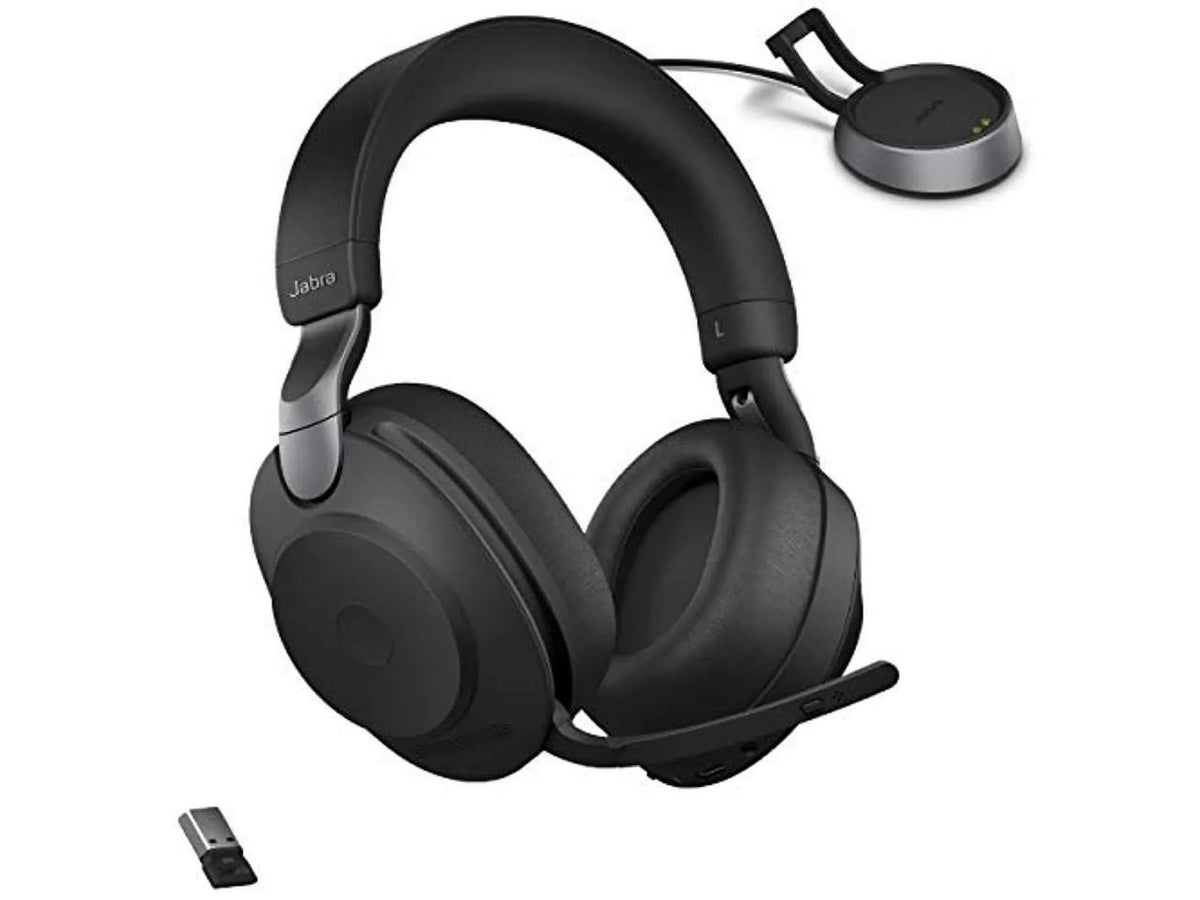 Black - Link380a, Stereo, Battery 37 Cancelling of Hours Headphones Jabra Evolve2 Noise Headset Life, Calls 85 Wireless UC for Music, Wireless Advanced Bluetooth and Headphones with