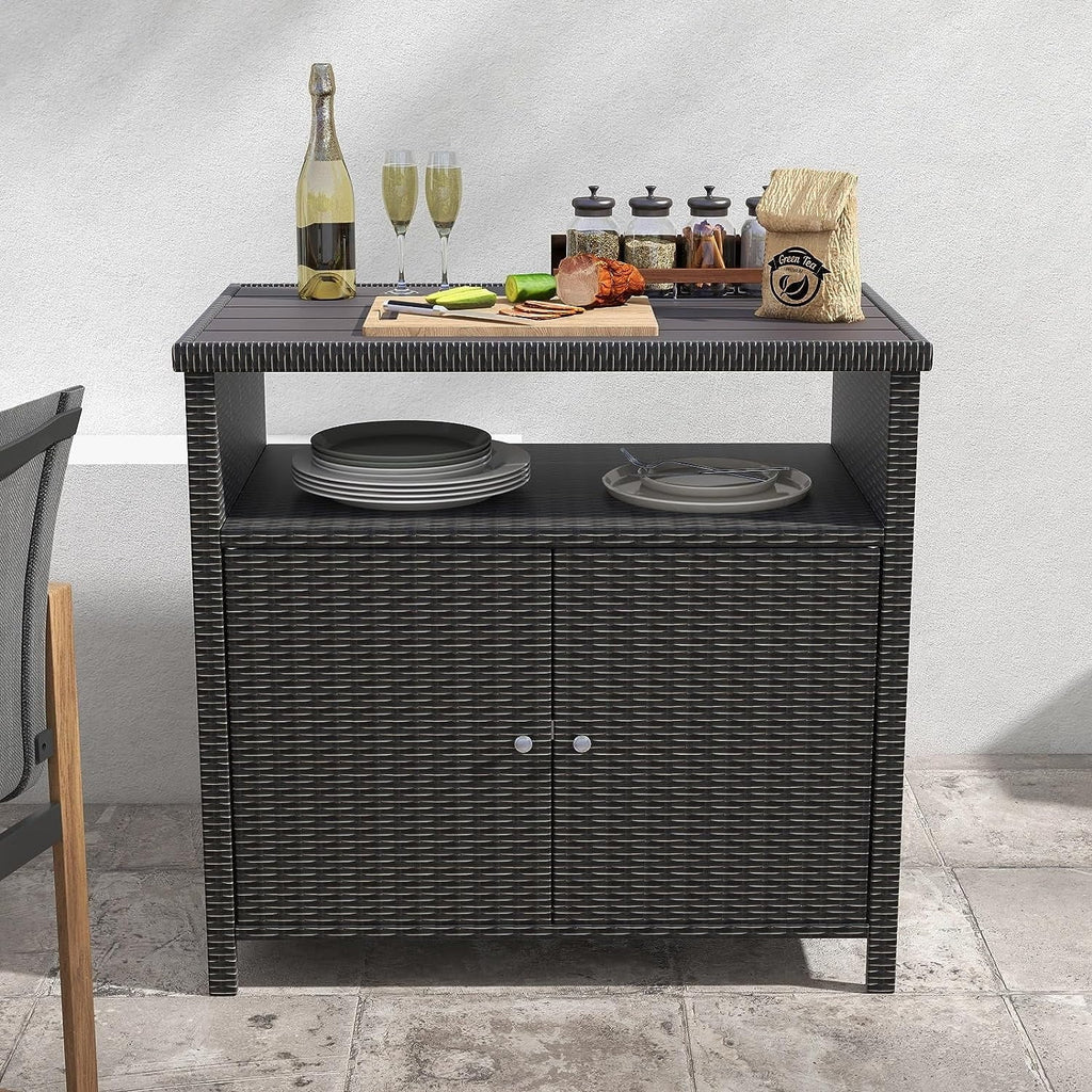 Cabinet Brown Coated Shelf, Dark Wicker Steel, AUCHI Powder Resin with Indoor exterior Wicker, All Storage 2-Door climate