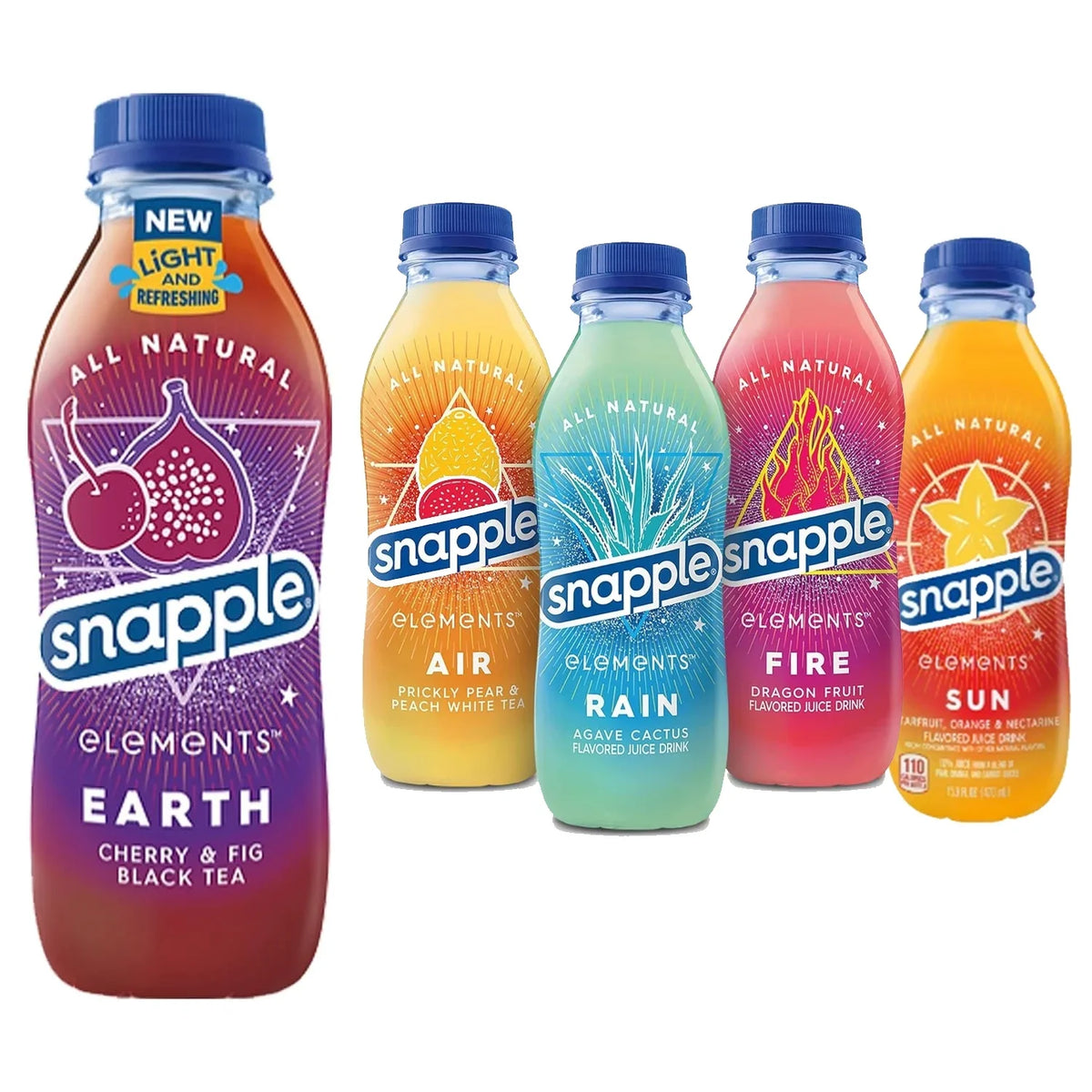 SUN) Fl Elements 15.9 5: Drink of Oz AIR, Pack, 1 (Pack EARTH flavor) Plastic Variety & each of Snapple RAIN, (FIRE, Bottle Recycled