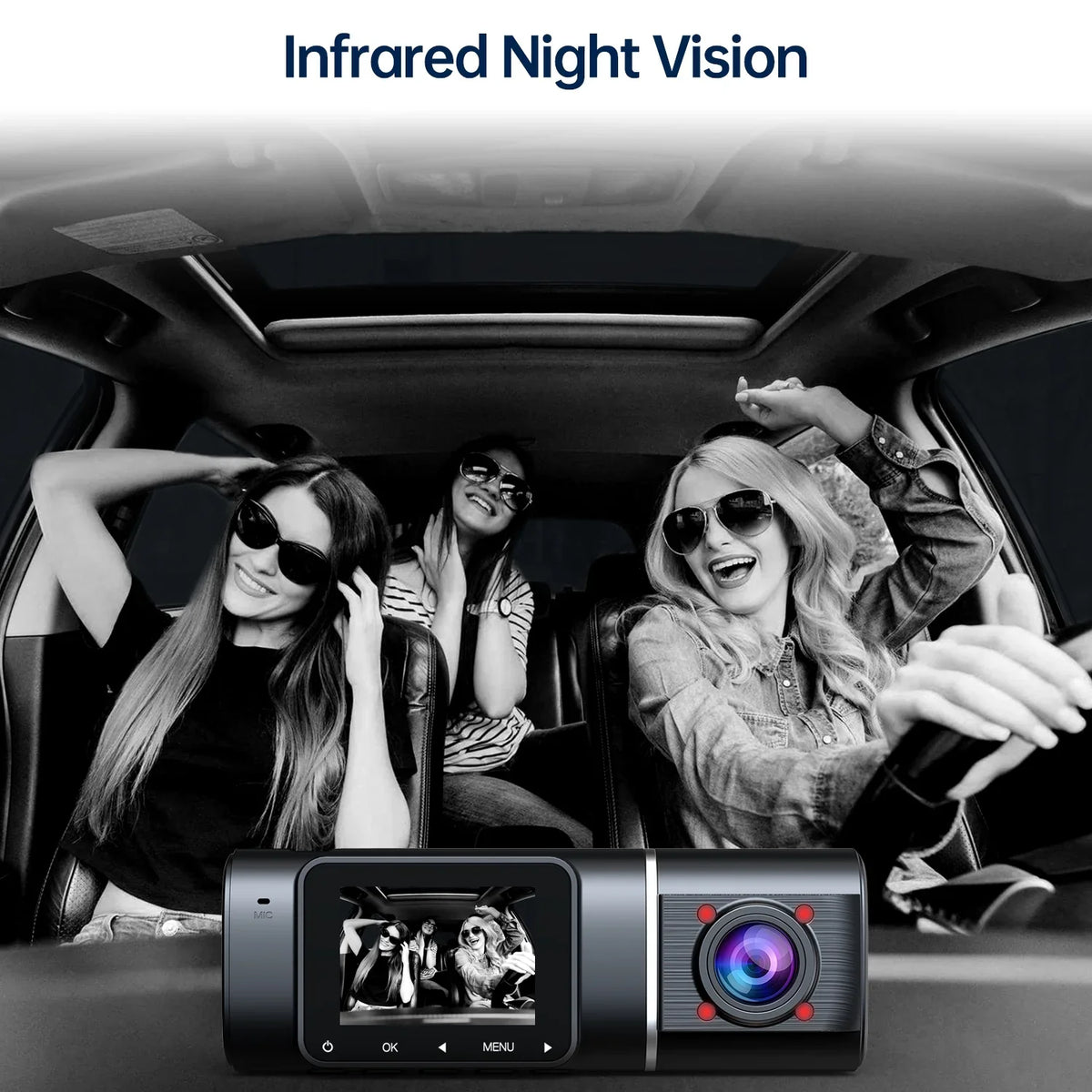 Front Camera Dash Monitor Taxi Inside Camera Night Cam Cars Car Dual 2 and 1080P Accident TOGUARD IR Vision for for Options 64GB Dash Lock Mounting Parking Card SD