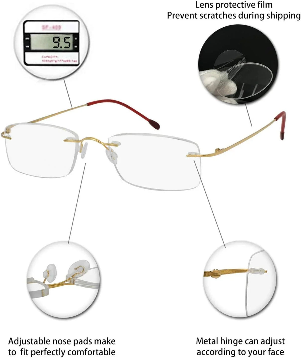 Titanium 3.0 Reading For magnification 1.75 2.0 Reader 1.75 Trendy Glasses Clear 1.25 2.5 Lens Frameless Women 2.25 OCCI 1.0 1.5 3.5 Men 2.75 CHIARI with