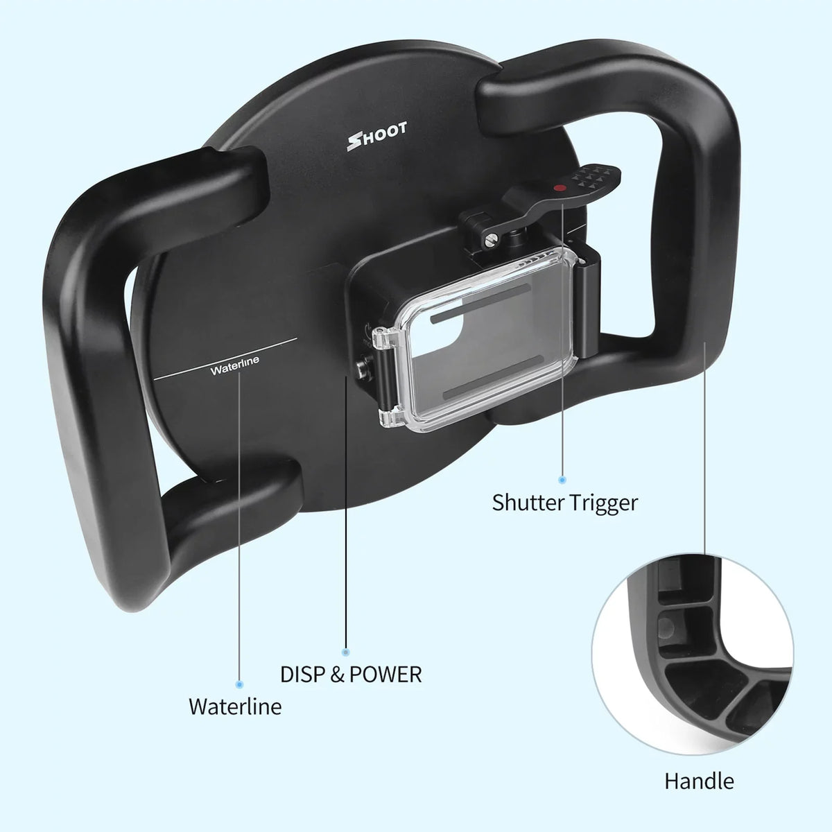 Port and Case 180° Handle, Black Dome Dual 10 XTGP559, 9 Wide Waterproof 45m for Waterproof, SHOOT Angle