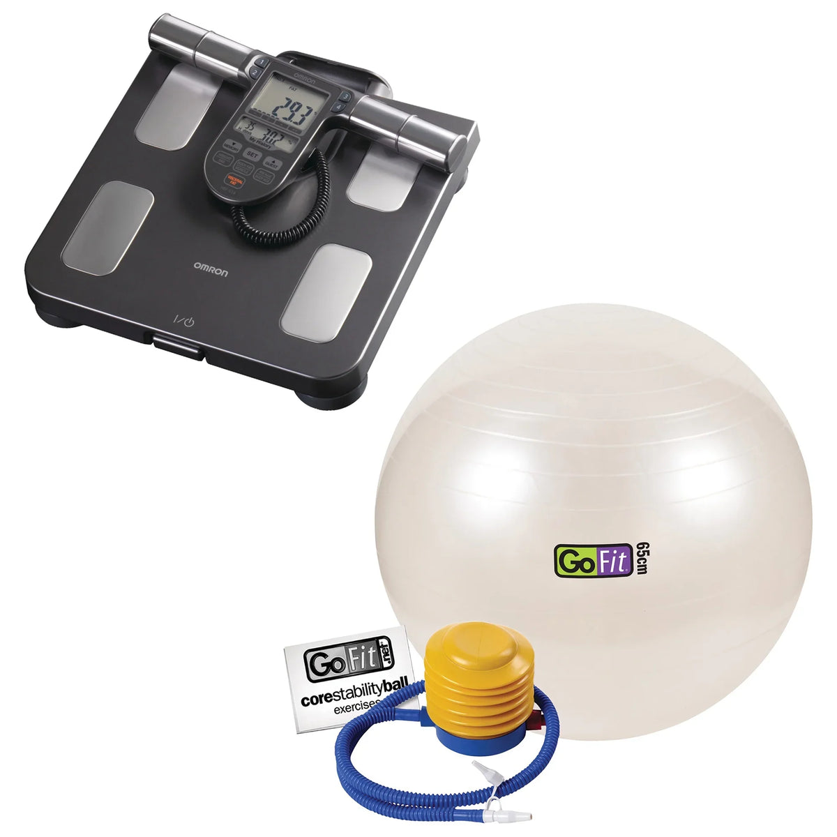 GF-65 Full-Body Composition Pump Scale cm; Ball White) and GoFit with HBF-514C Exercise Ball Bathroom (65 Black Omron Monitor