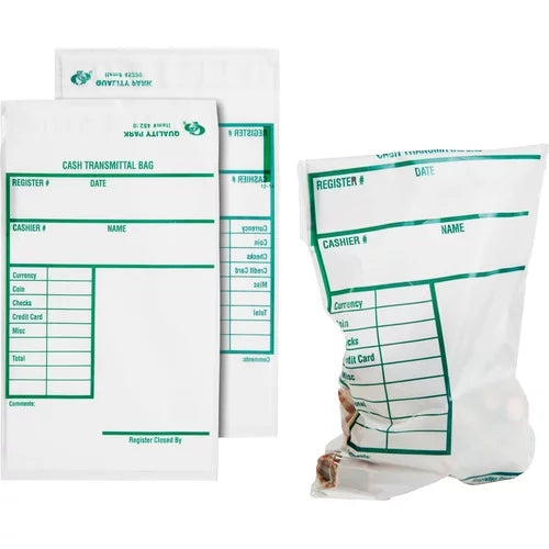grade White 9" x - Length 6" Park Width Cash 100/Pack Bags - Transmittal Transporting Redi-Strip with -