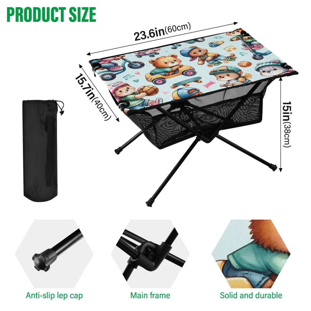 Driving Storage Fishing Travel Bag Portable Table Compact for Picnic Cartoon Folding Table Beach Bear Camping with Table exterior BBQ