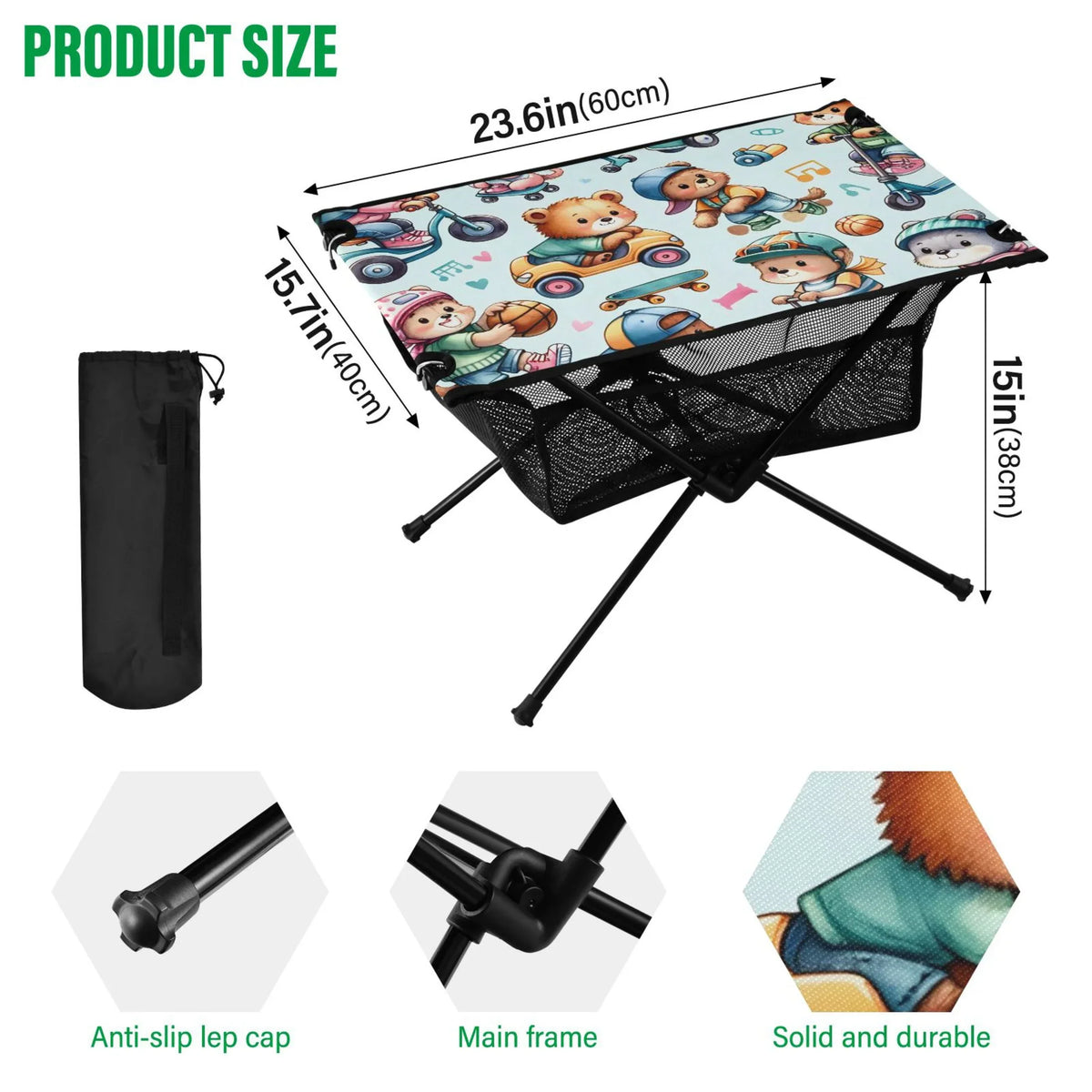 Driving Storage Fishing Travel Bag Portable Table Compact for Picnic Cartoon Folding Table Beach Bear Camping with Table exterior BBQ