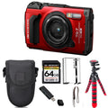(Red) Digital SYSTEM - Tripod Olympus 64GB TG-7 OM Case + Tough Camera Kit +