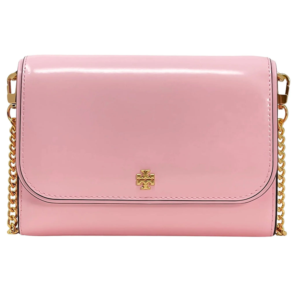 Burch (Pink Bag Plie) Women's Crossbody Leather Tory Emerson Wallet Chain Patent