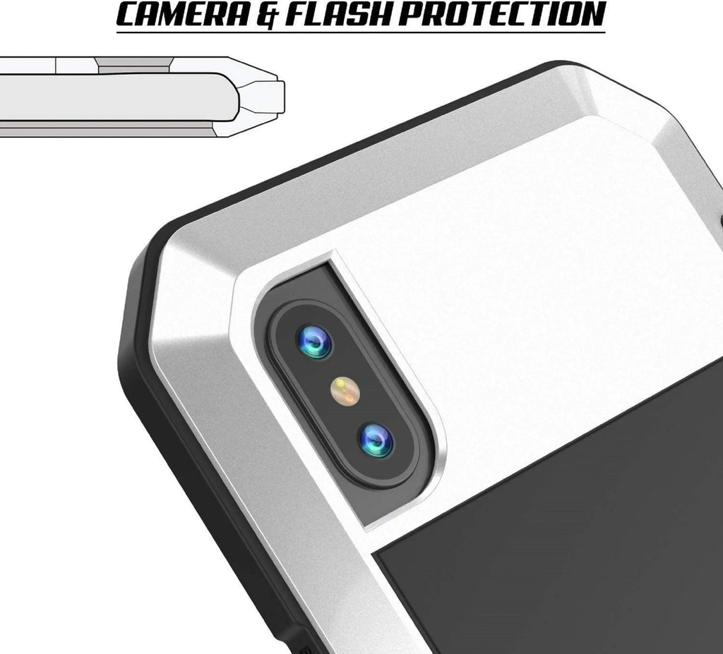 Aluminum Rugged Military and Metal Gorilla Scratch iPhone Glass Heavy exterior Travel Resistant Shockproof 5 Grade Protection, Case (Silver) Duty