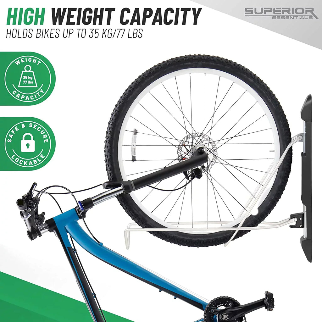 Bike Vertical Detach, - Easy Foldable (Black) 180-Degree Top-Notch with Garage Superior Essentials - to Bike Bike Hang Maximize Our for Swivel Rack Space Swing, Your Wall Garage and Hangers Mount