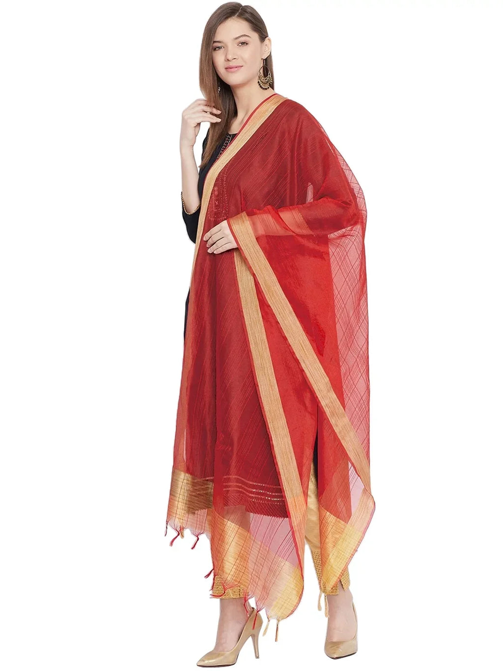 Woman's Indian Shawl Red Scarf Chunni, Dupatta, Wrap Plain eloria Ethnic Stole,