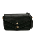 Pre-Owned Black (Good) Elaphe Flap Authenticated Chevron Double Satchel skin Leather Calf Unisex