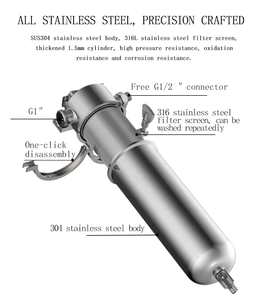 inch liquid for inch 10 Stainless Filter 304 1 Whole House Filter Front Steel TECHTONGDA Housing Purification NPT liquid 8000L/h