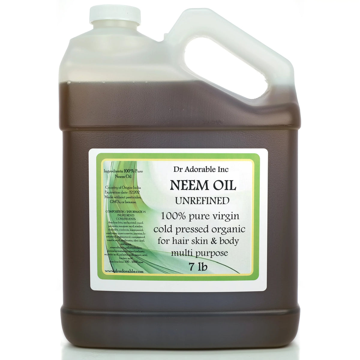 Natural Adorable lb Cold Neem Oil - - Pressed 100% Organic - Dr. Unrefined Pure 7