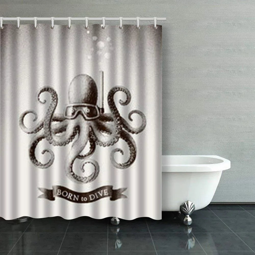 BPBOP Inch Mask Curtain Diving Bathroom Vintage 60x72 liquid Under Octopus Scuba Curtains Shower Wearing