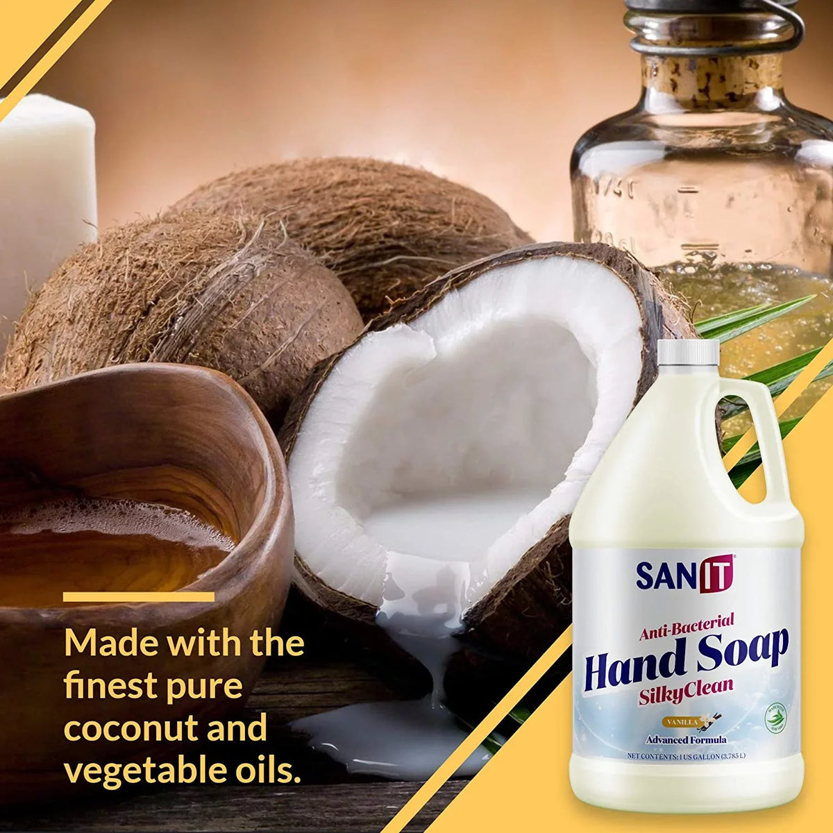 Moisturizing Silky and Clean Soap Liquid Aloe Coconut All-Natural Antibacterial Advanced Vanilla, 1 Formula - Gel Hand Refill Wash Gallon Made USA, - in Vera Oil - with Hand Sanit