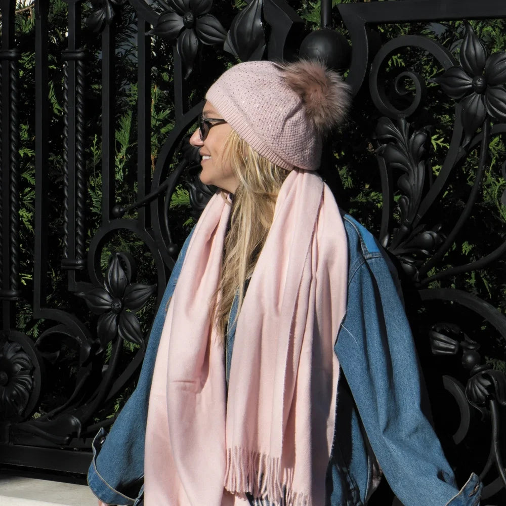 Dreamy 27.6x74.8-inch Soft Women Virgin Scarf with Tassels Warm Wool for Scarf Pink