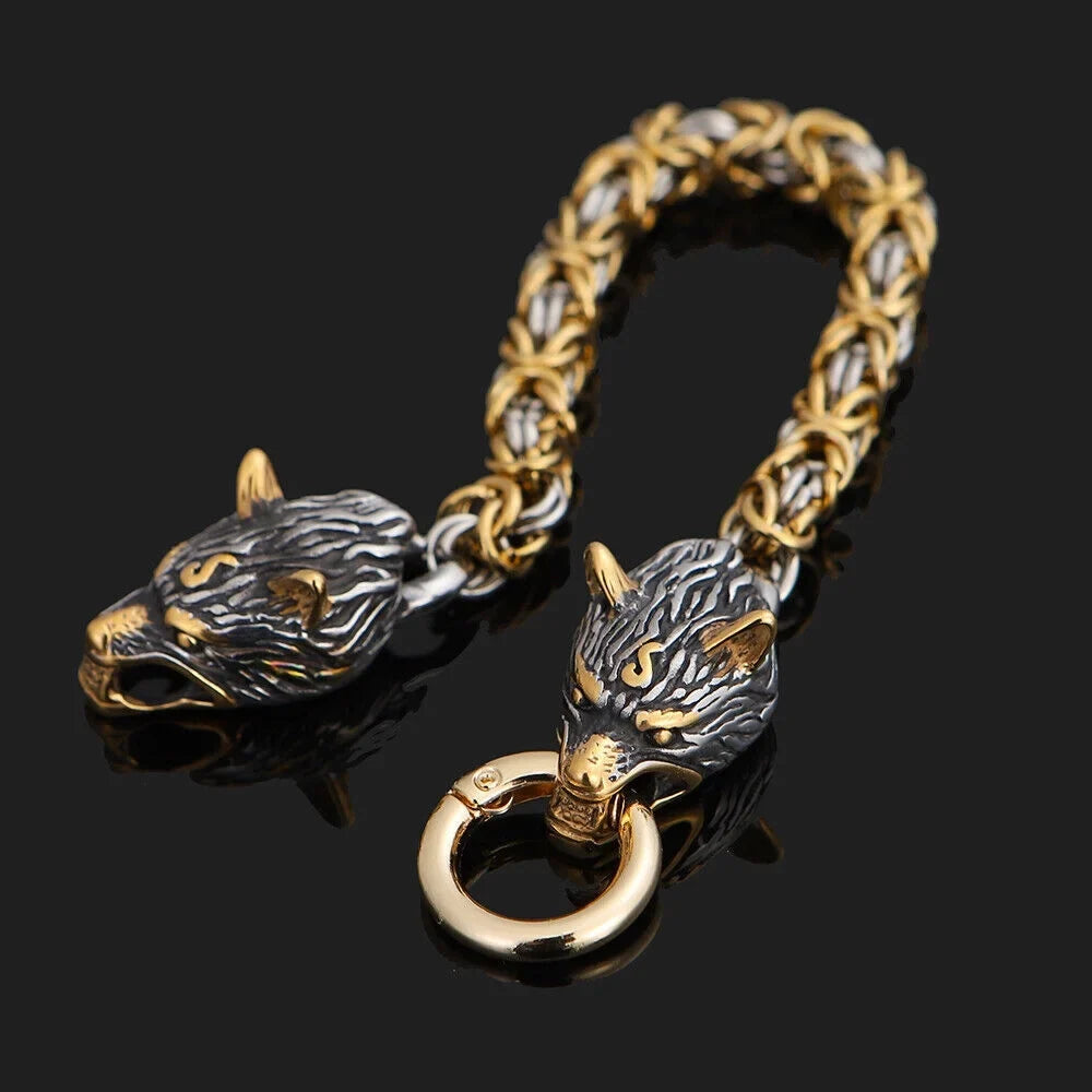 Men's Steel Wolf Celtic Jewelry Retro Stainless Handmade Nordic Bracelet Fashion