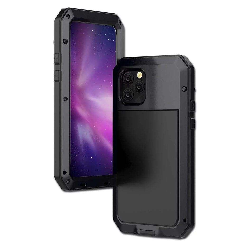 Gorilla iPhone Travel Military Heavy Rugged Case Pro Scratch Resistant Glass Protection, Aluminum and 14 Shockproof exterior (Black) Grade Metal Duty