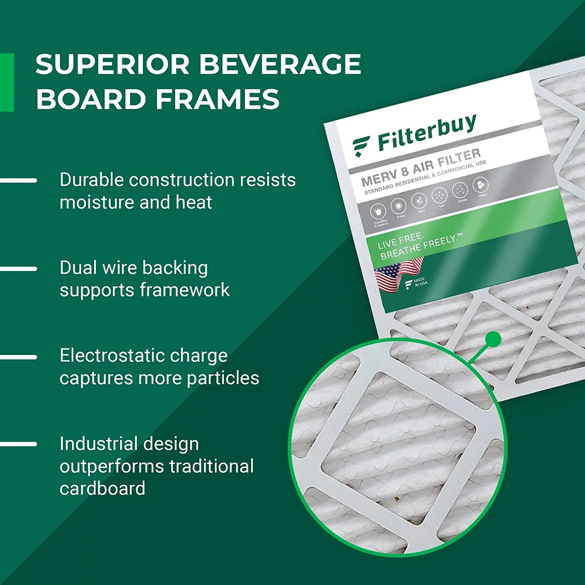 (5-Pack) MERV HVAC AC 8 18x24x1 Pleated Filters Filterbuy Air Furnace