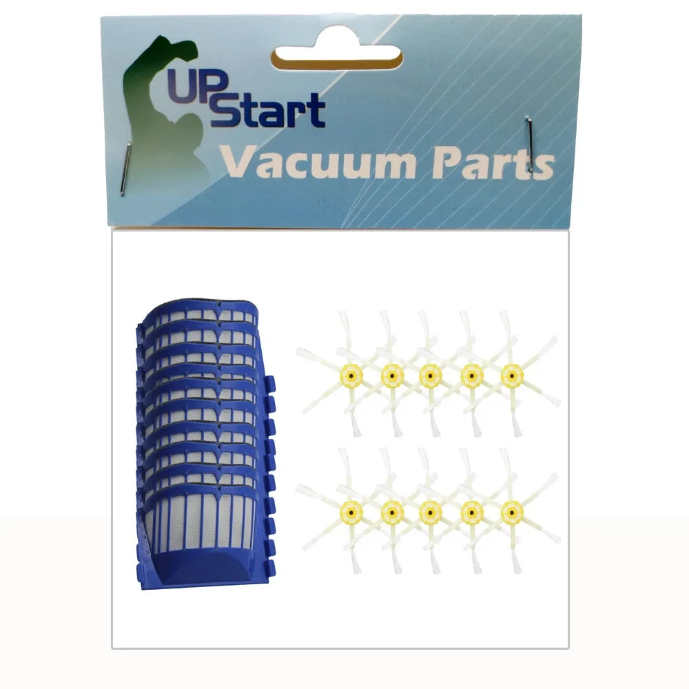 Side Roomba Brushes 620 Brushes iRobot Filters - Includes 10 Side and Filters Kit and AeroVac 6-Arm 10