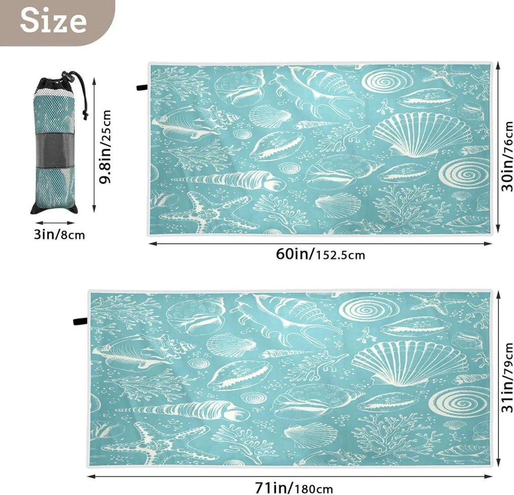 Dry Bestwell Towel Bath Blanket, Shower Thin Multipurpose Swim Yoga Lightweight 30”X60” Sand Beach Towel, Coral Microfiber Quick Pool Towel Free Seashell Oversized Towel