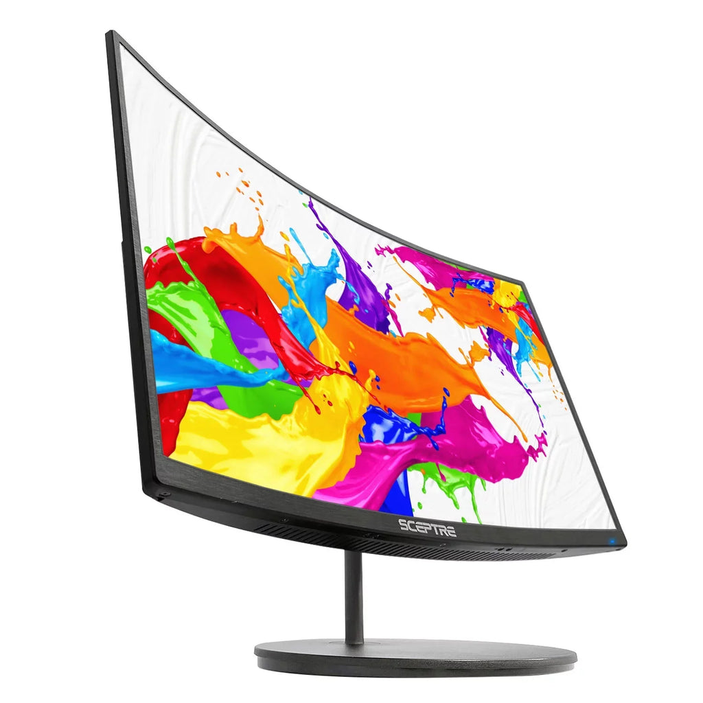 Speakers 1080P Full LED Sceptre Thin Curved 75Hz VGA HD Ultra HDMI DisplayPort Black Monitor Metal Gaming 24" C248W-1920R