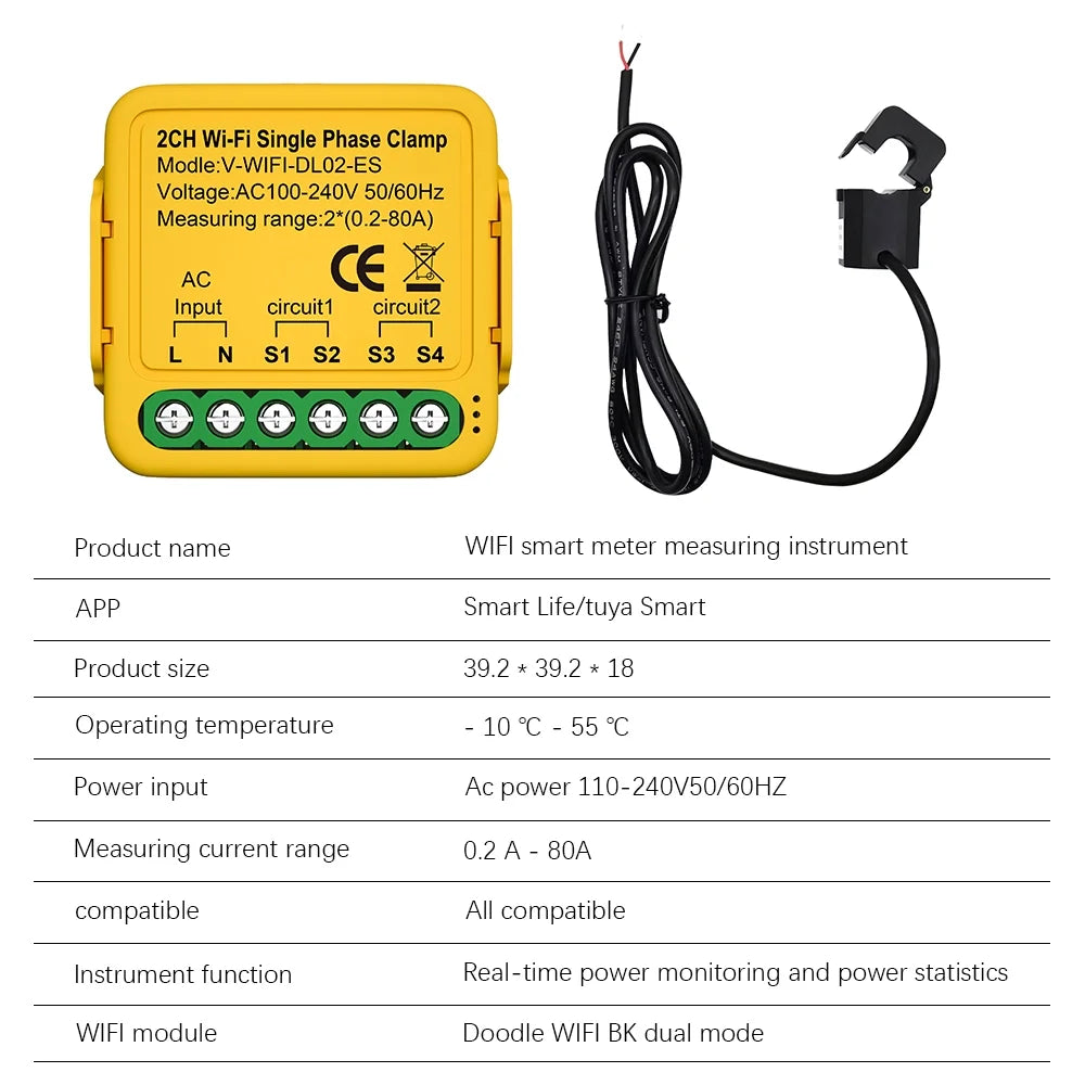 Smart Smart Meter regulator, Current 100-240v Statistics Solar Clamp Consumption Wifi Smart Clamp Consumption voltage Automatic 80a Irfora Consumption Solar Consumption