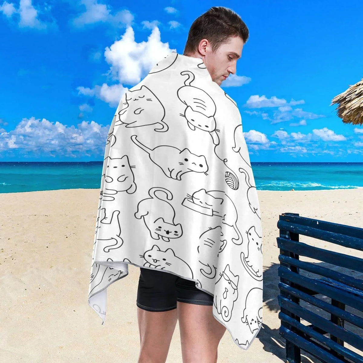 Camping Bestwell for Towels Compact Super Towel Oversized Holiday（191） Absorbent Cartoon Cat Lightweight Beach - Funny Dry Quick Travel Towel Swimming -