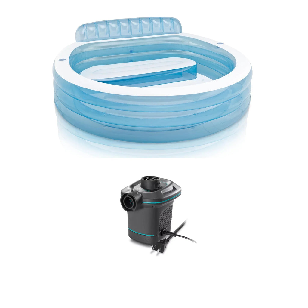 In & Electric Intex Pool Family w/ Lounge 7.08'x Pump Air 30" Built Bench 120V