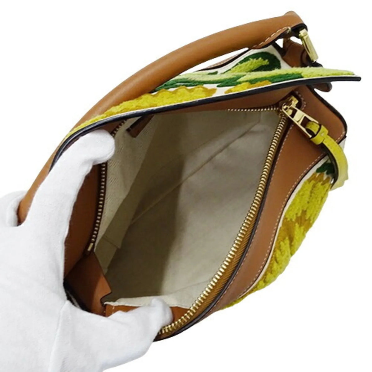 Floral Brand Puzzle Shoulder Collaboration Handbag Yellow LOEWE Pre-Owned Embroidery Small Bag Leather Women's Mini William Brown (Good) Morgan 2way Compact de