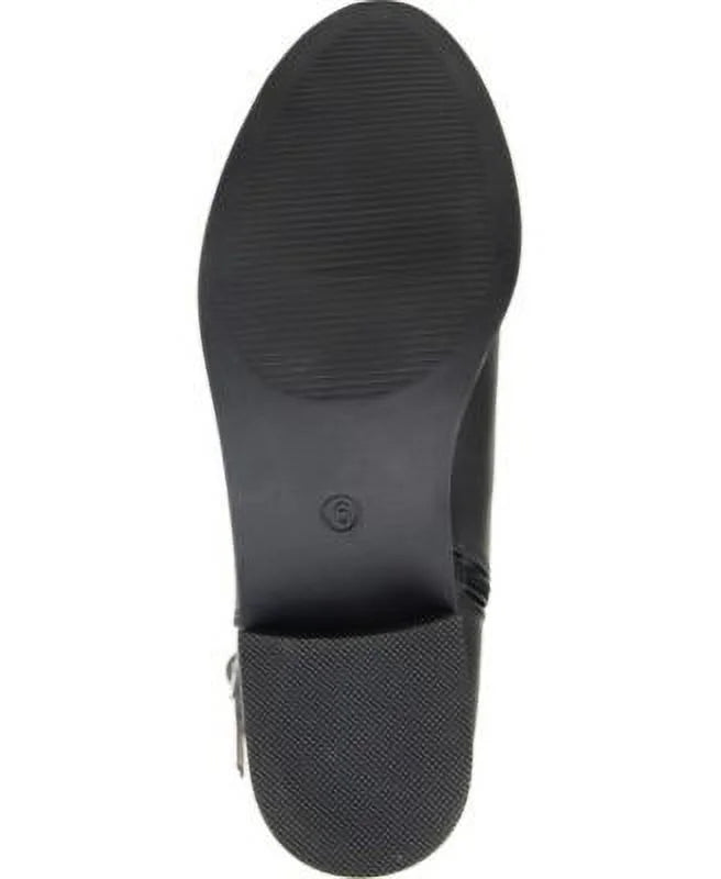 WC 8.5 Buckle Womens JOURNEE Heel Block COLLECTION Boot Riding Black Zip-Up Almond Toe Goring Accent Frenchy Comfort