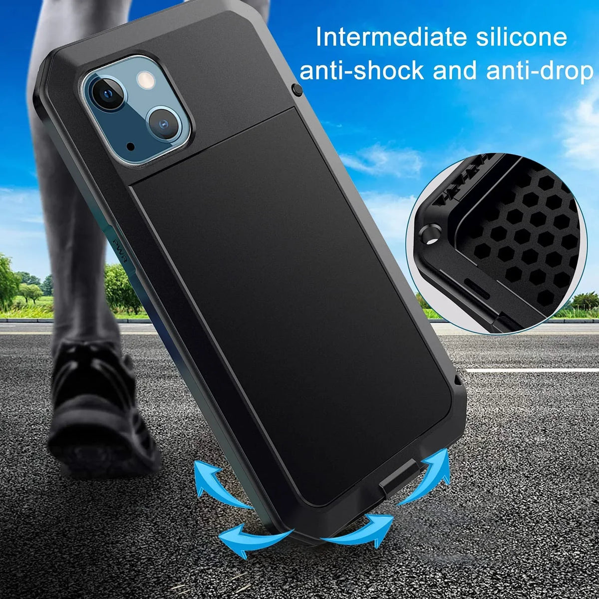 Gorilla iPhone Travel Military Heavy Rugged Case Pro Scratch Resistant Glass Protection, Aluminum and 14 Shockproof exterior (Black) Grade Metal Duty