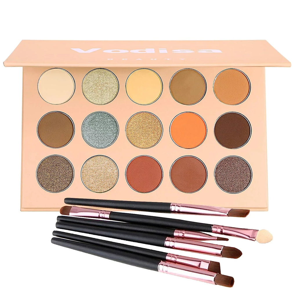 Nudes Vodisa Shadow Set Colorful Eyeshadow Natural Long Palette with Pallet Eyeshadow Waterproof Brushes Up Professional Make Shimmer Colors Makeup Eye ( Matte Warm Lasting Pigmented 15 High