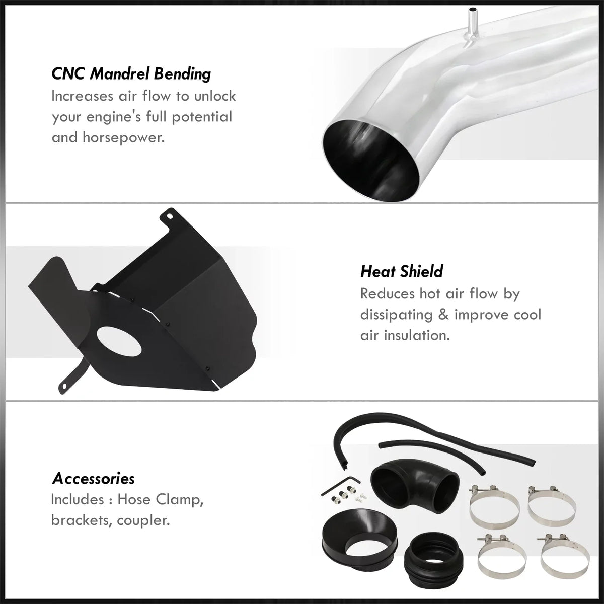 Intake Induction Tahoe Filter Silverado Cold Sierra For Compatible/Replacement Suburban AJP Yukon Escalade V8 Polish Chevy Avalanche Air Shield GMC System Aluminum XL Cadillac Heat Pipe + Distributors
