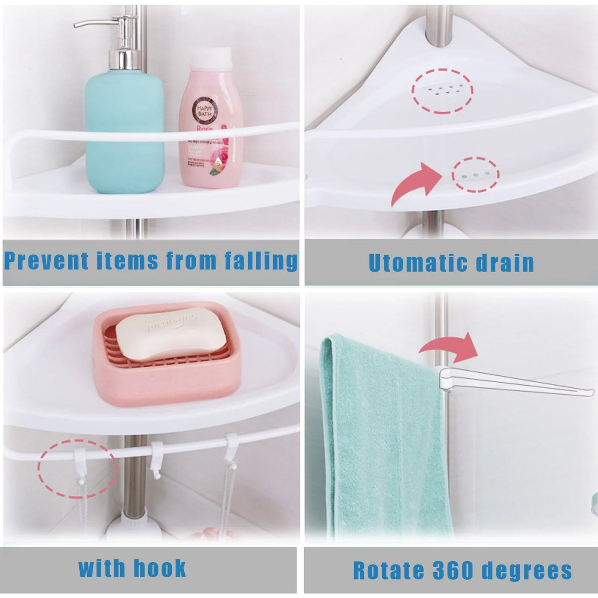 Corner Layer Shelf Vobor White Bathroom Organizer Shower White Shower Caddy Shelves, 4 with 4