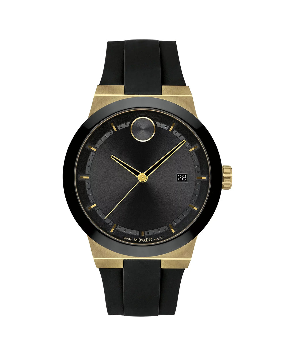 Men's Bold Movado Steel Watch Gold strap Ion-Plated Silicone Case, Swiss Fusion