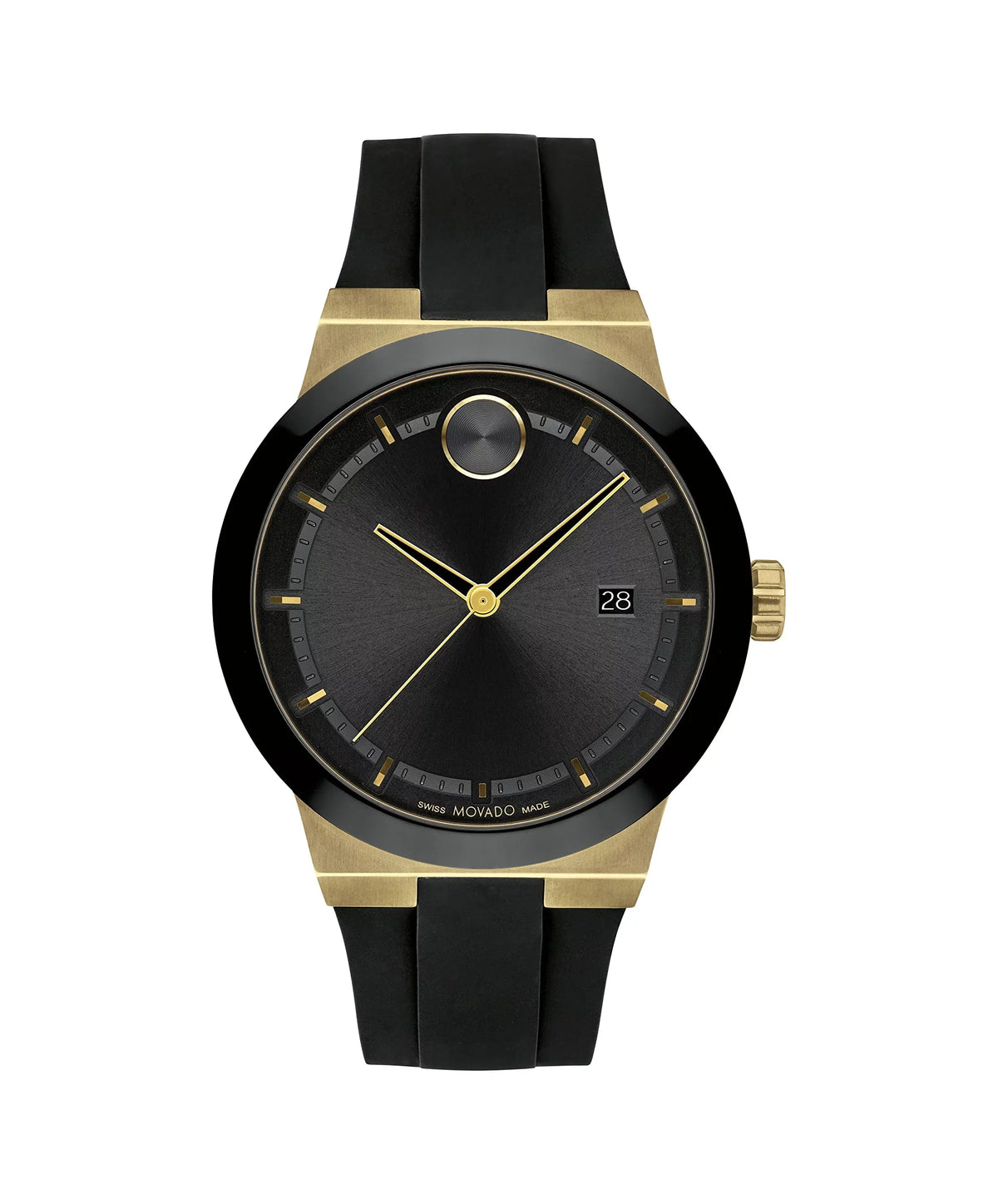 Men's Bold Movado Steel Watch Gold strap Ion-Plated Silicone Case, Swiss Fusion