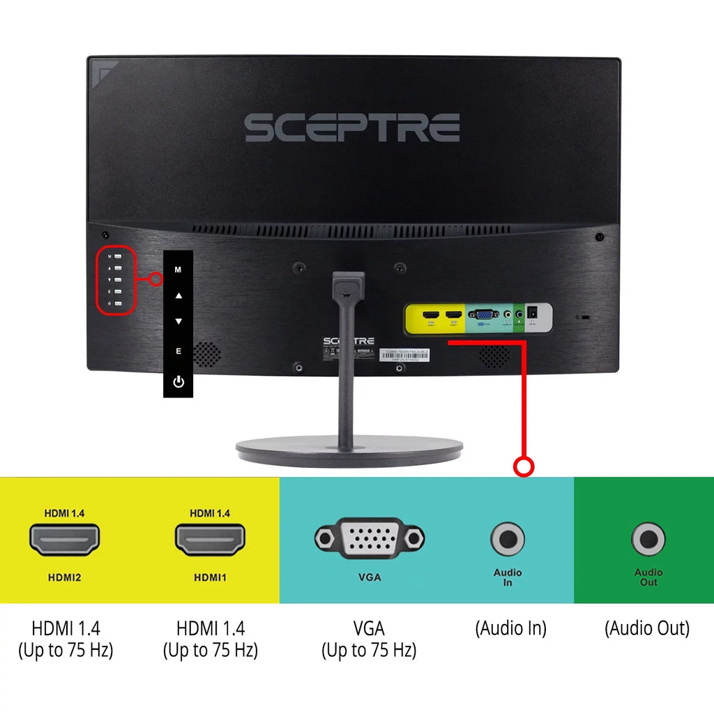Speakers 1080P Full LED Sceptre Thin Curved 75Hz VGA HD Ultra HDMI DisplayPort Black Monitor Metal Gaming 24" C248W-1920R
