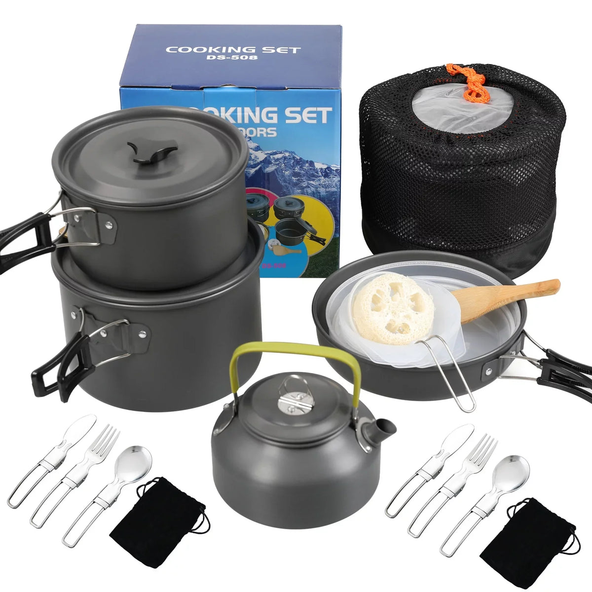 for Pot Hiking Cookware moobody Kettle Backpacking and Set Camping Mess Non-Stick Kit Camping Pan with