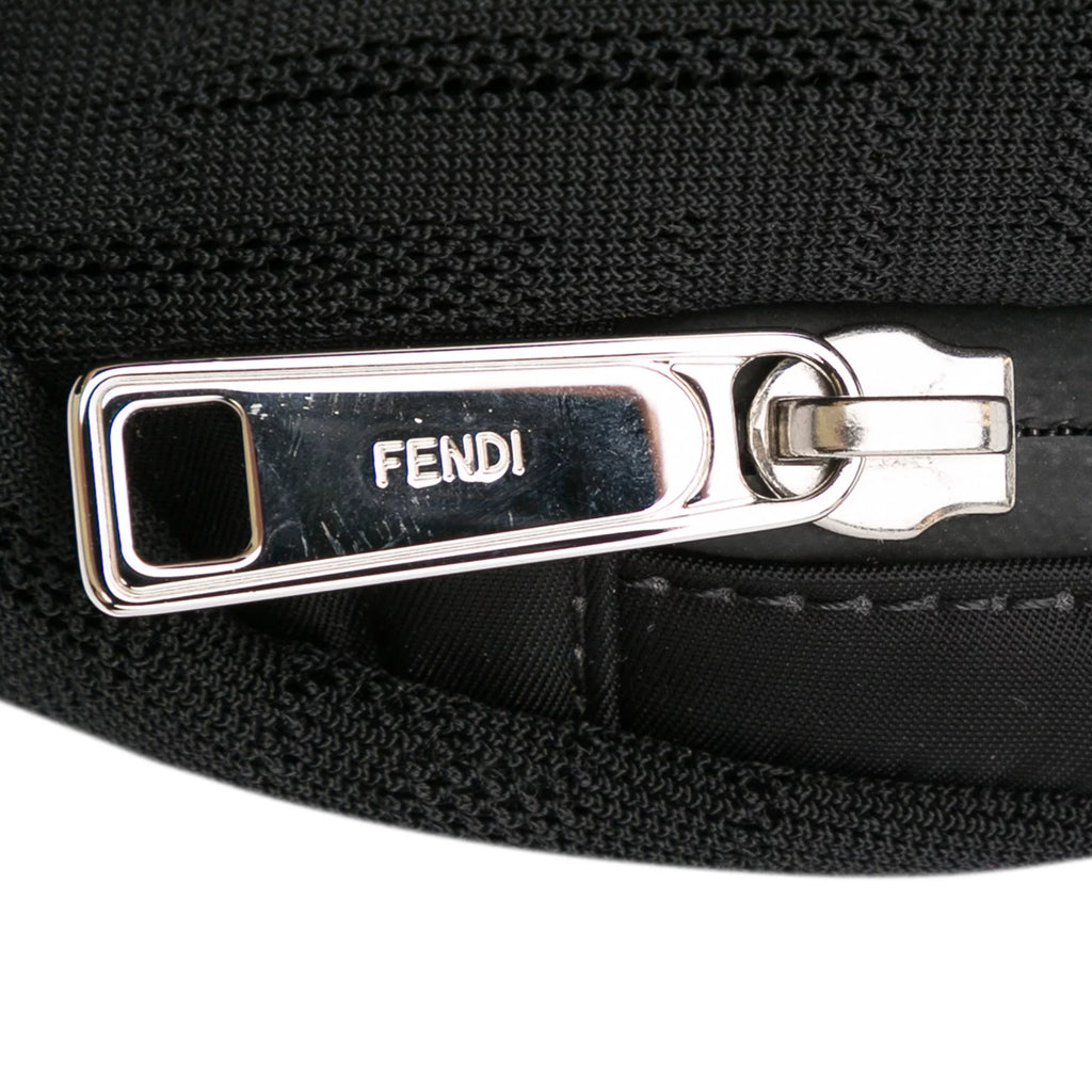Grace Knit Vitello Neoprene Pre-Owned Bag Black Fabric FF Pocket Unisex Fendi (Good) Authenticated Perforated Belt